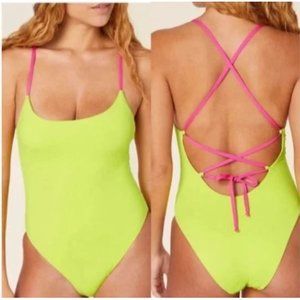 Andie Swim The Fiji One Piece Swimsuit Neon Lemon Size XS NWT - sold out